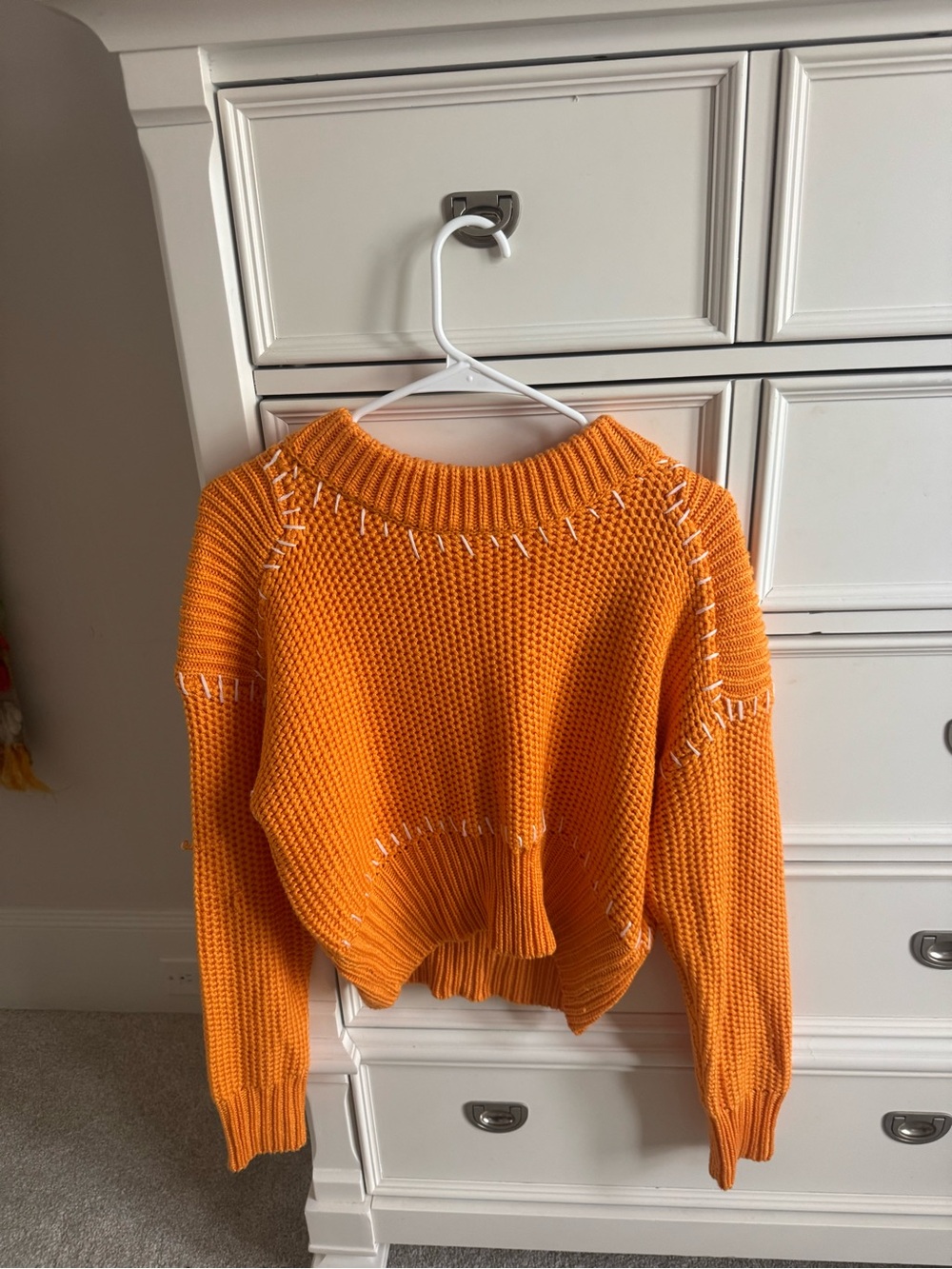 Cropped Orange Knit Sweater - Women's Crewneck
